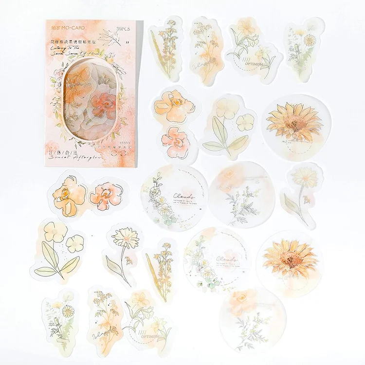 Journalsay 30 Sheets Listen To The Secret of Flowers Series Literary Dual Material Hot Silver Sticker