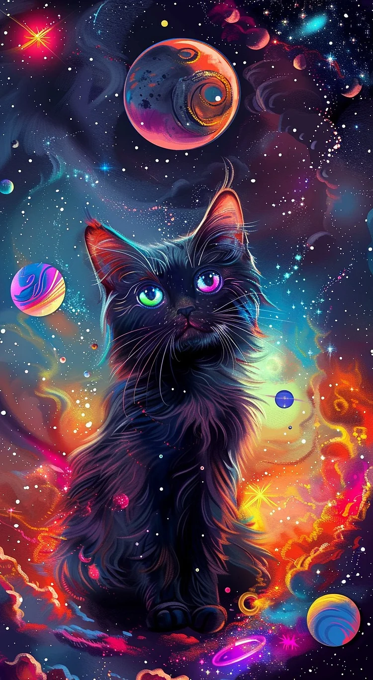 Black Cat with Starry Sky 40*80CM Full Round/AB Round Drill Diamond Painting gbfke