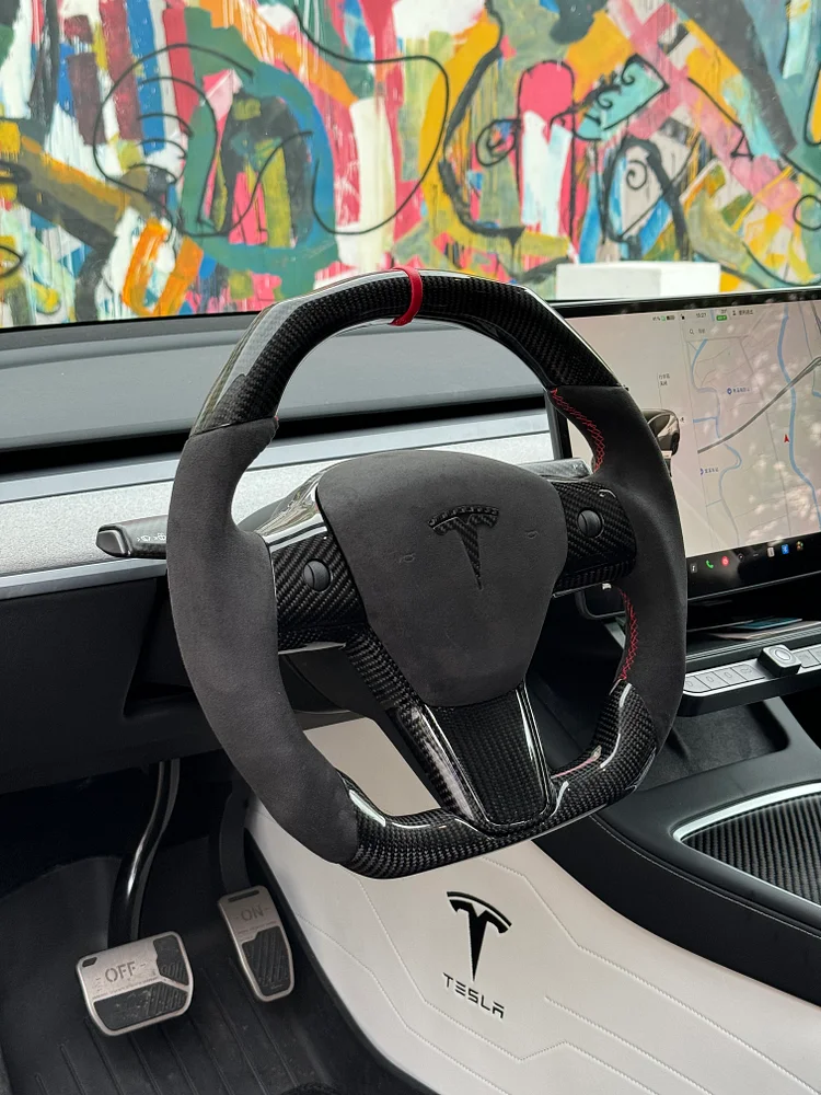 Tesla Model 3/Y Customized Round Carbon Fiber Steering Wheel （Style 2）