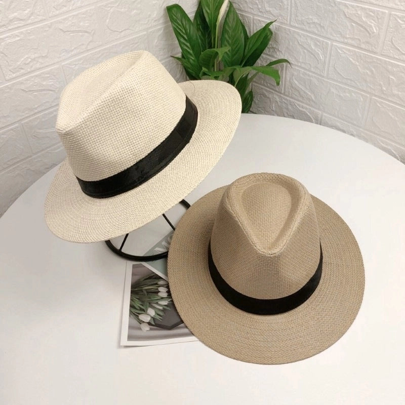 Paper Grass Large Flat Brim Top Hat Summer Sun Protection Sun Hat Panama Straw Hat Men’s Outdoor Sun Hat