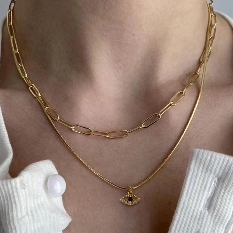 Copper 18K Gold Plated Inlay Geometric Zircon Necklace