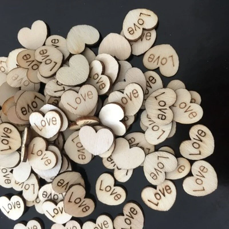 100Pcs Rustic Wedding Party Decoration Mini Wooden Love Heart DIY Crafts Table Scatter Scrapbooking Valentines Gifts Decor