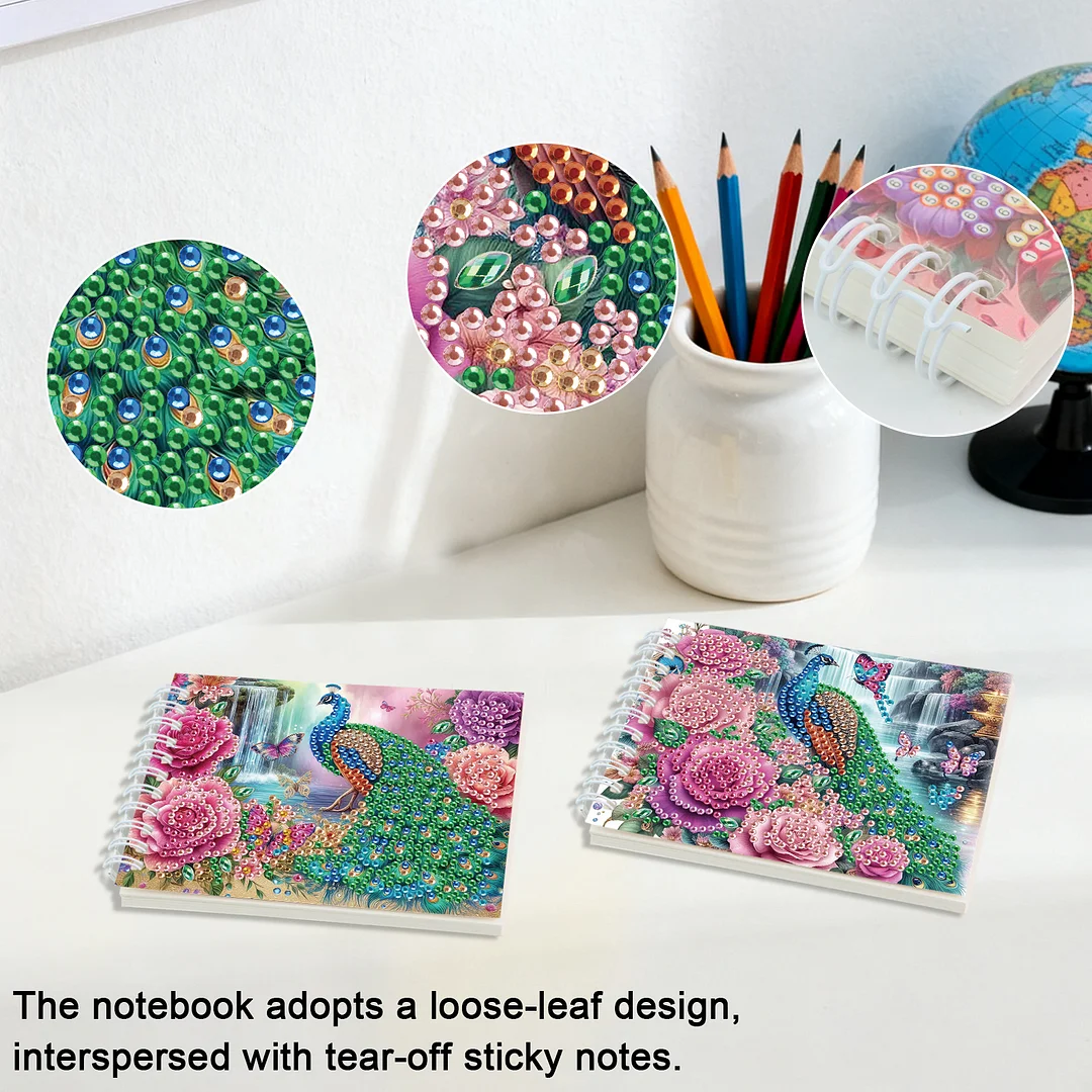 2 Pack Peacock DIY Diamond Art Spiral Notebook Kit 80Pages No Lines for Adults