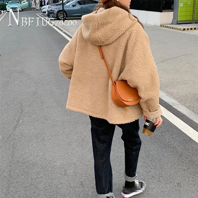 Double Side Can Wear Women Coat 2020 Winter Korean Loose Lining With Fluff Hooded Female Jacket