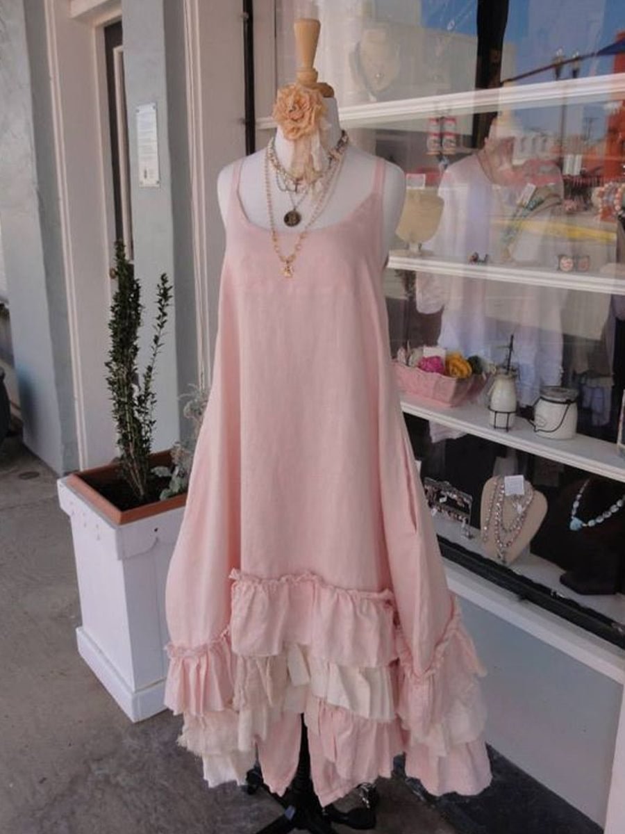 Women's Ruffled Hem Casual Linen Slip Dress