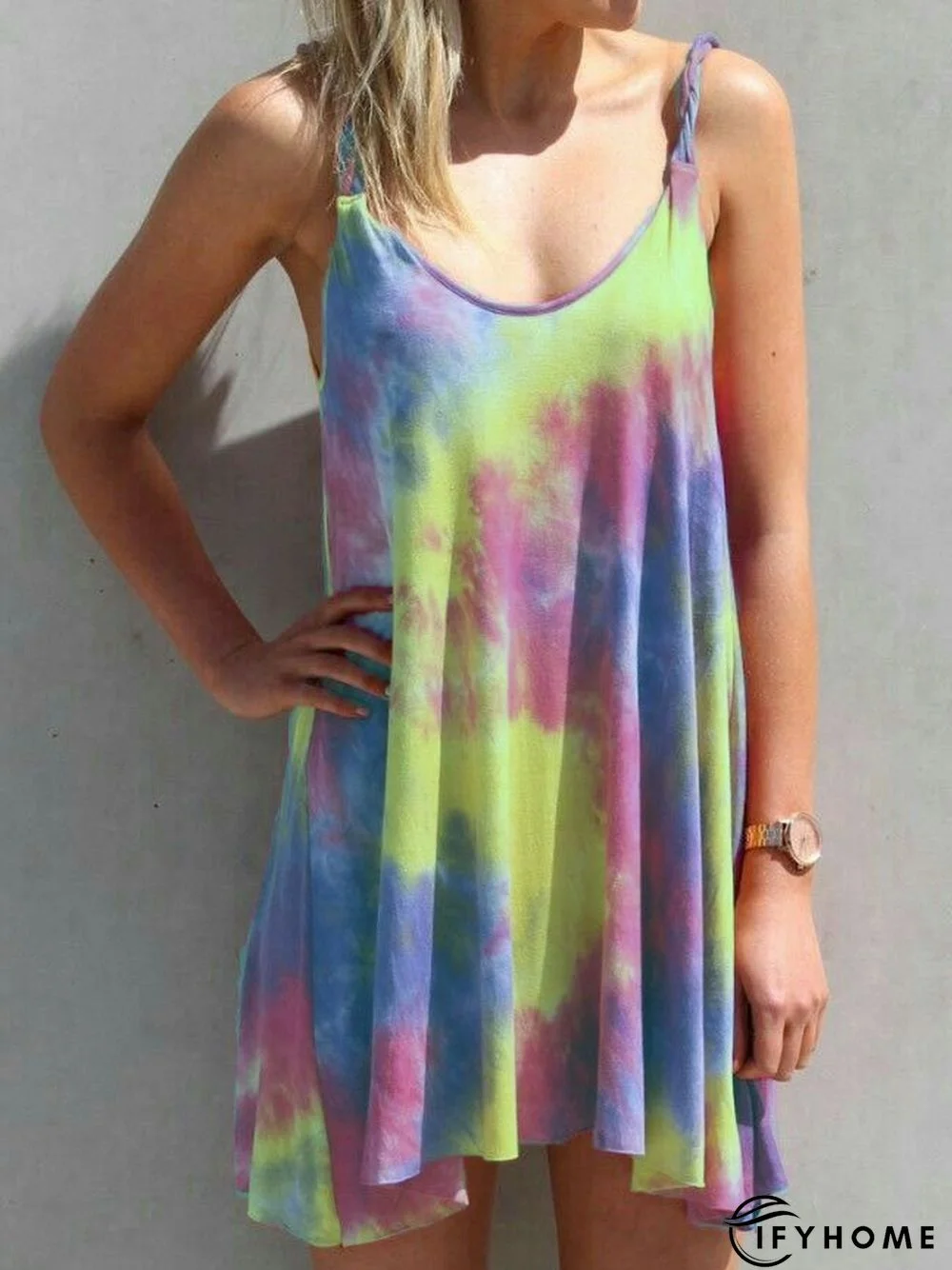 Casual Deep V-Neck Sleeveless Tie dye Dress | IFYHOME