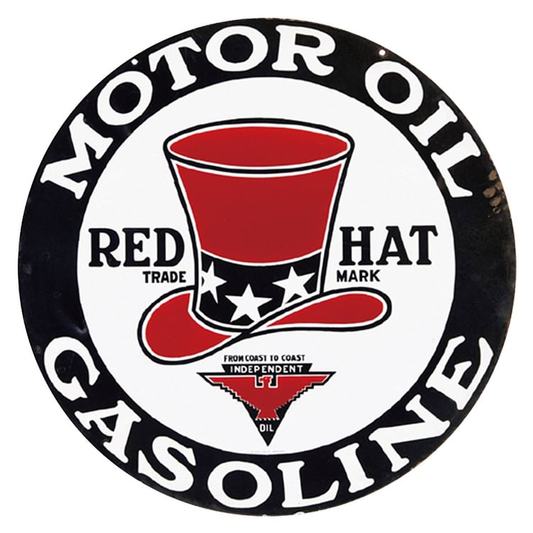 30*30cm - Red Hat Motor Oil - Round Tin Signs/Wooden Signs