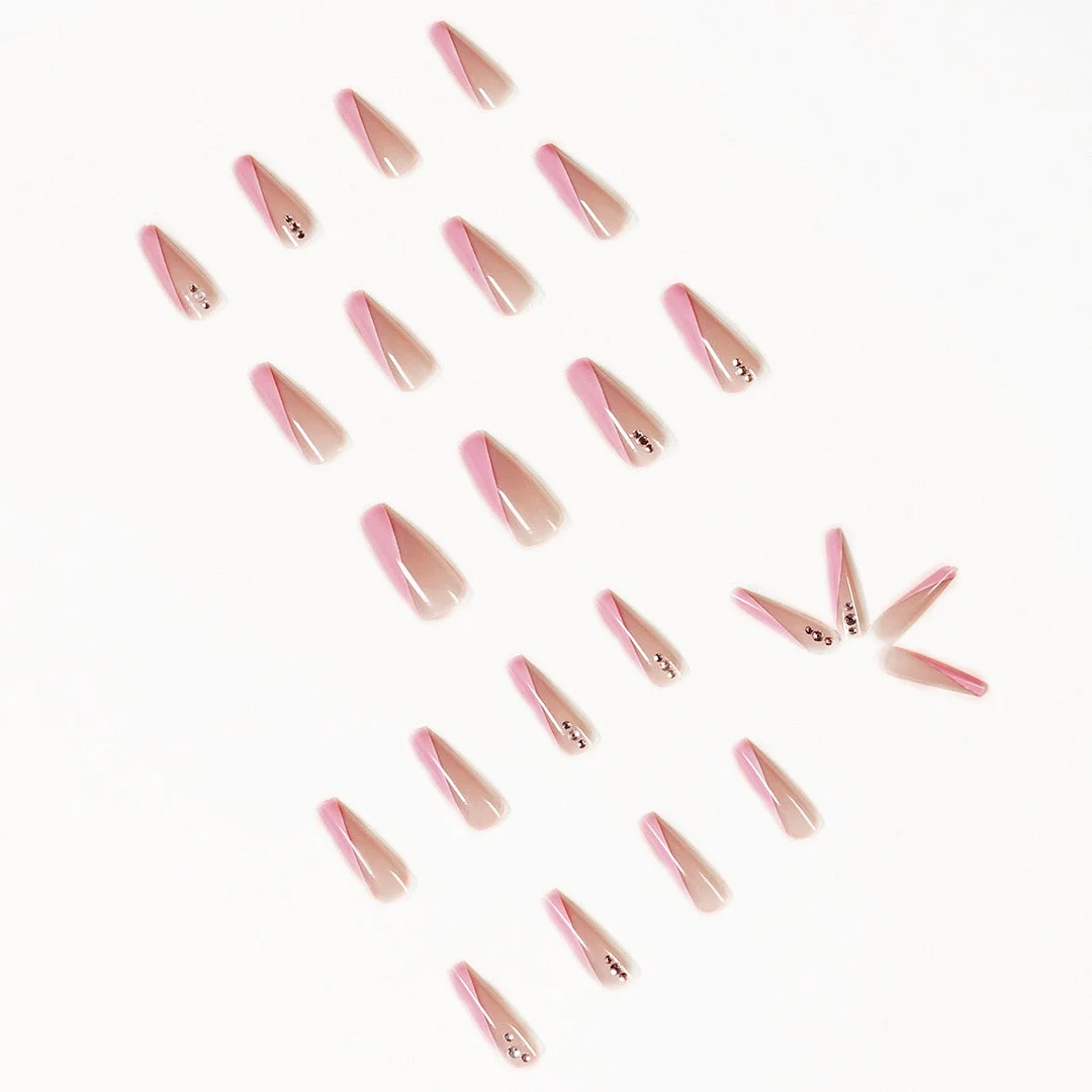 24pcs French Long Ballet Pink Fake Nails Full cover Fake Nails Glue DIY Manicure Nail Art Tools-Nail Inspo