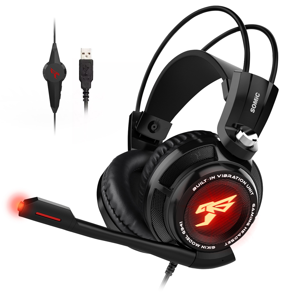 

SOMIC G941 USB Wired Vibration LED Gaming Headset 7.1 Surround Mic Earphone, White, 501 Original