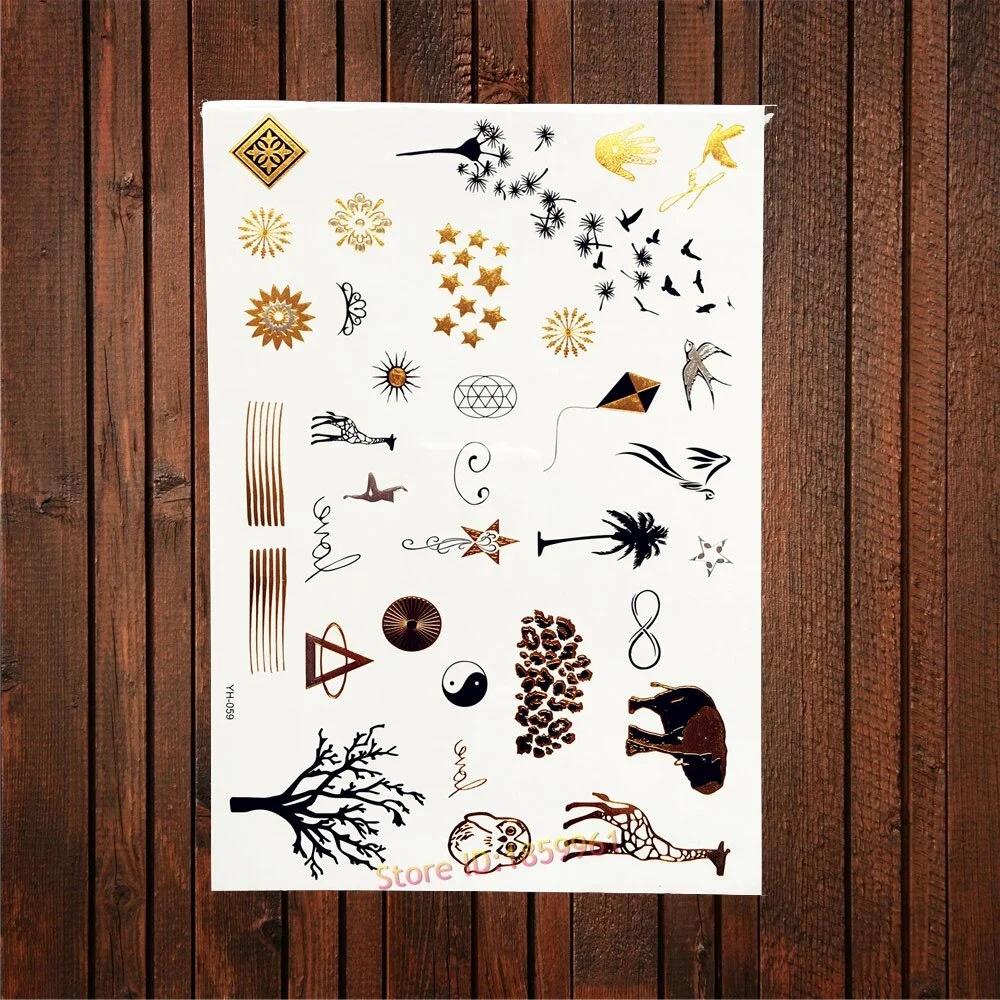 Sexy Leopard Print Tattoo Gold Metallic Wing Design Temporary Tattoo Sticker Women Body Art Waterproof Fake Tatoo Decals AYS-125