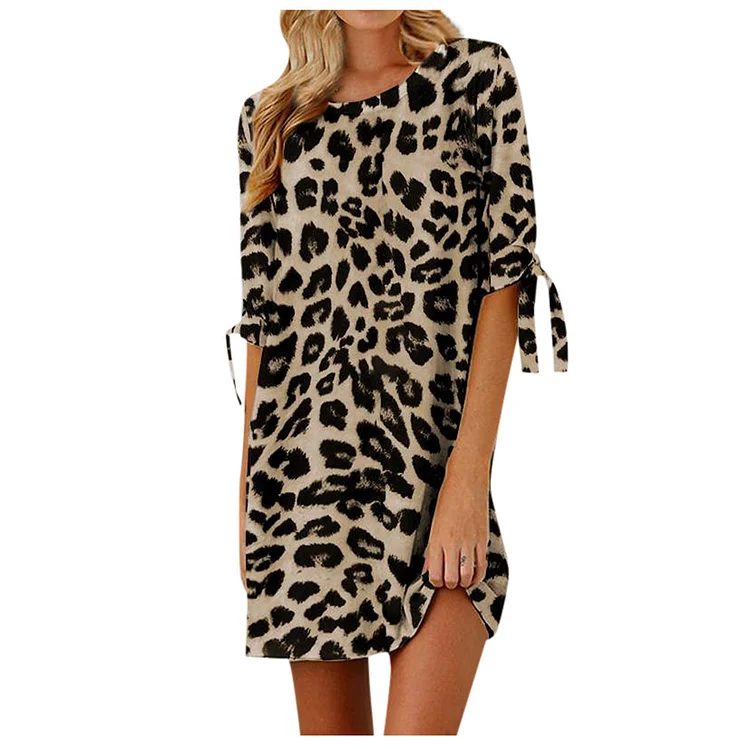 Leopard Print round Neck Dress VangoghDress