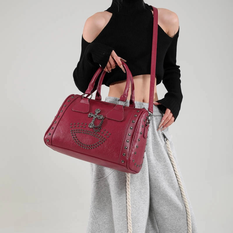 Women's Pu Leather Cross Vintage Style Square Zipper Handbag Crossbody Bag