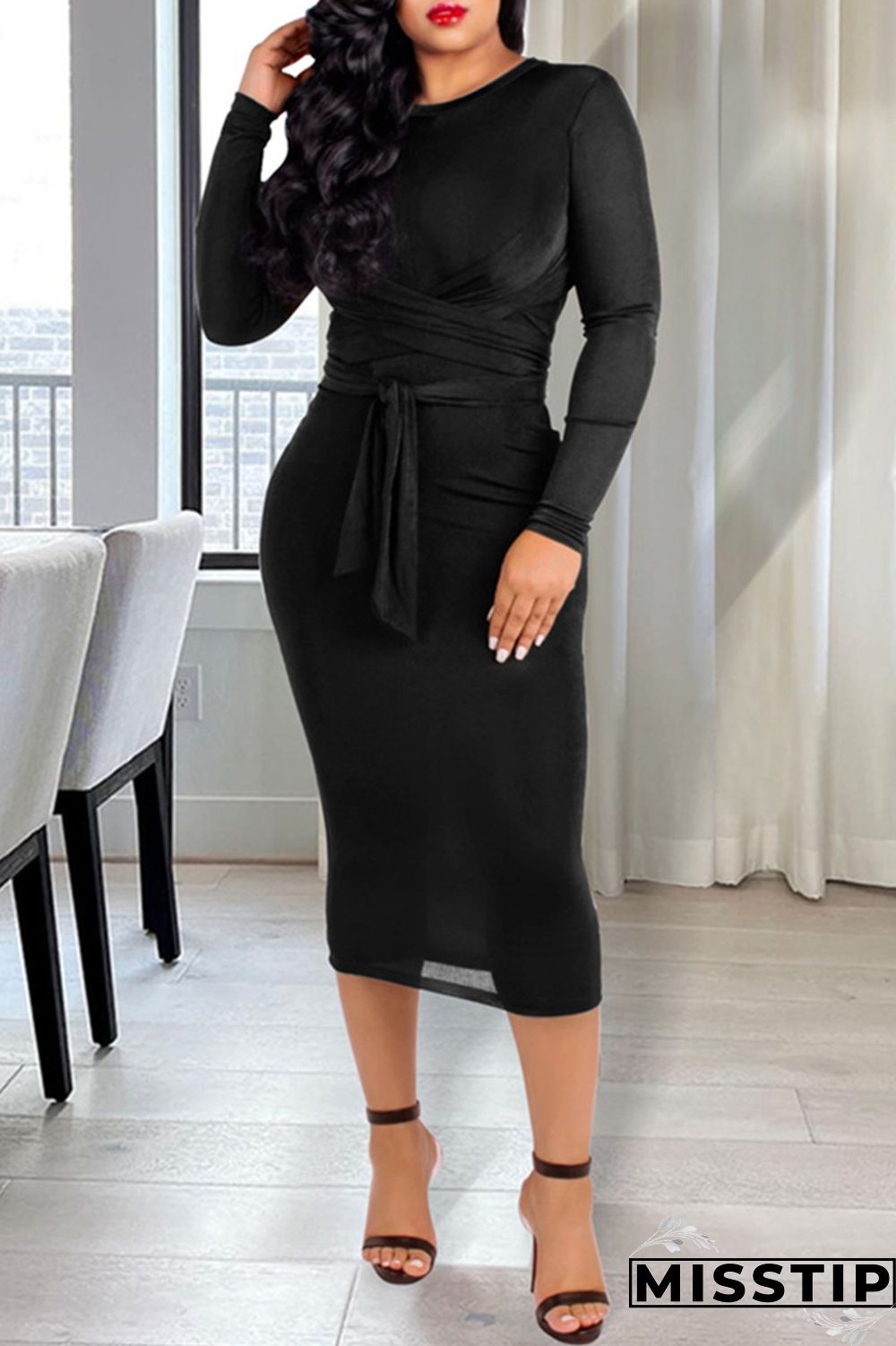 Burgundy Casual Solid Patchwork Frenulum O Neck Long Sleeve Dresses