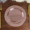 10 Pack | 7.5" Blush / Rose Gold Plastic Dessert or Appetizer Plates With Gold Rim and Hammered Design