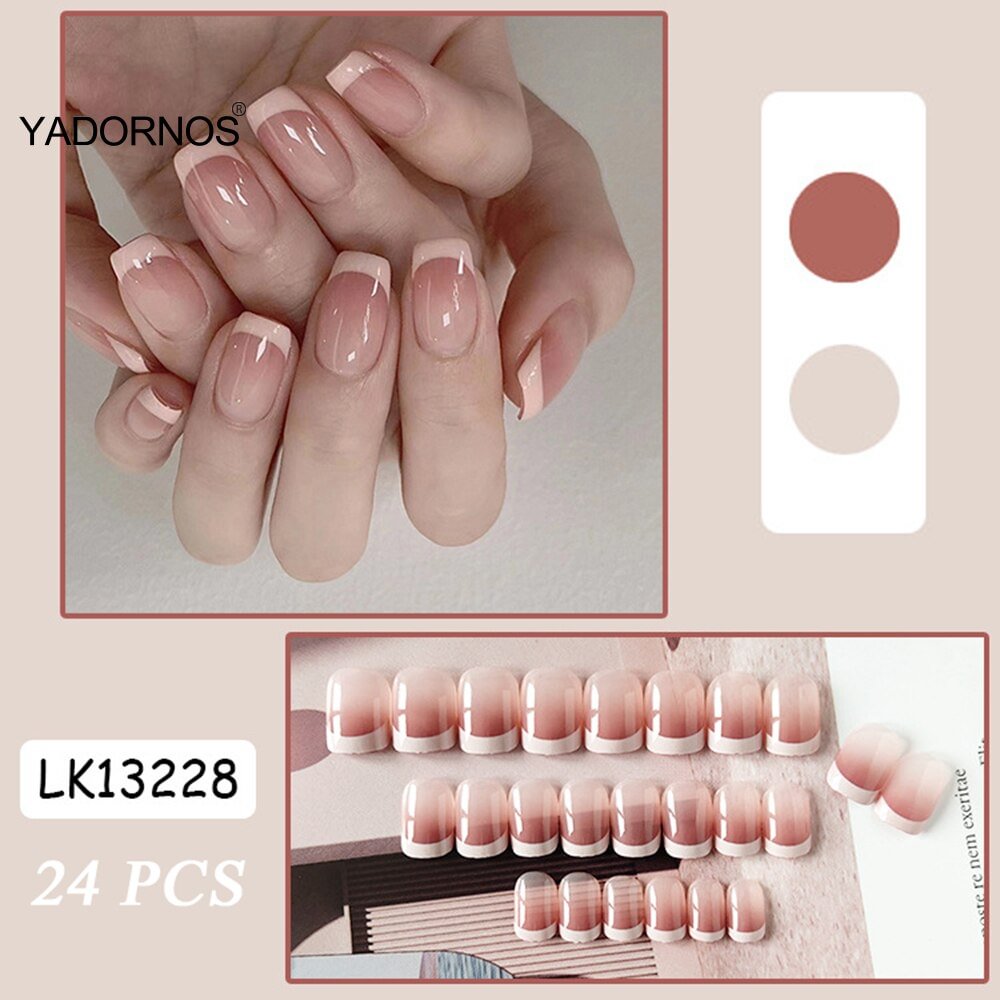 Agreedl short stick on nails Gradient Pink Sweet Style Full Coverage Nails Finished Nails Piece Removable pressed on nails