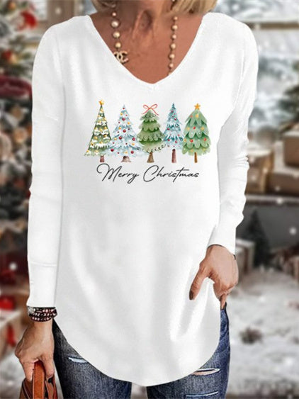 Women's Long Sleeve Scoop Neck Graphic Printed Tops