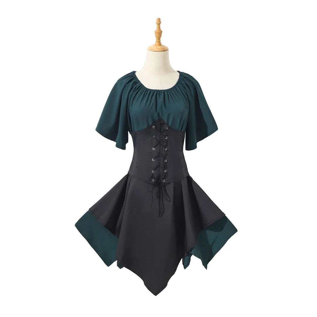 Vintage Costume Dress Short-Sleeved  Women Renaissance Medieval Costume  Novameme