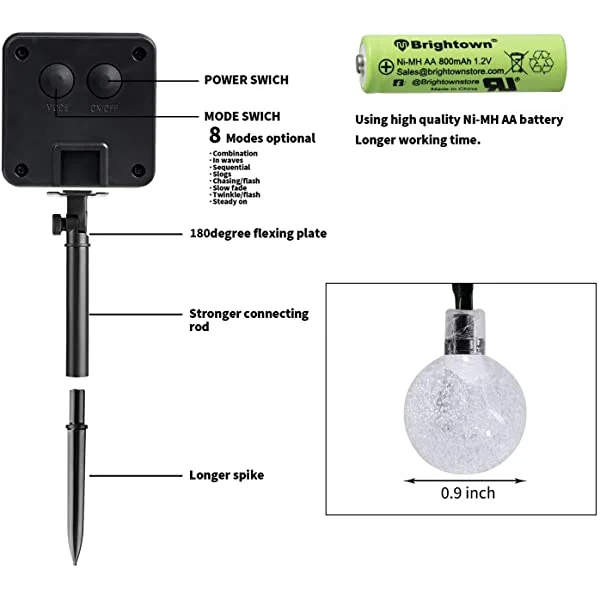 Solar String Lights Outdoor, 60 Led 35.6 Feet Crystal Globe Lights for Garden Yard  Decor (Warm White)