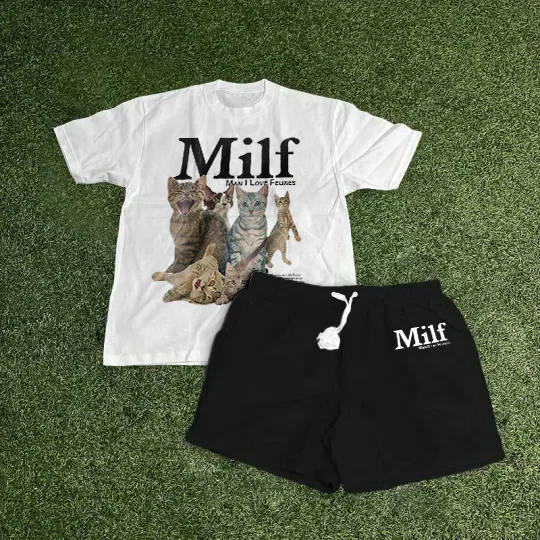 “Man I Love Felines” T-Shirt Shorts Two-Piece Set