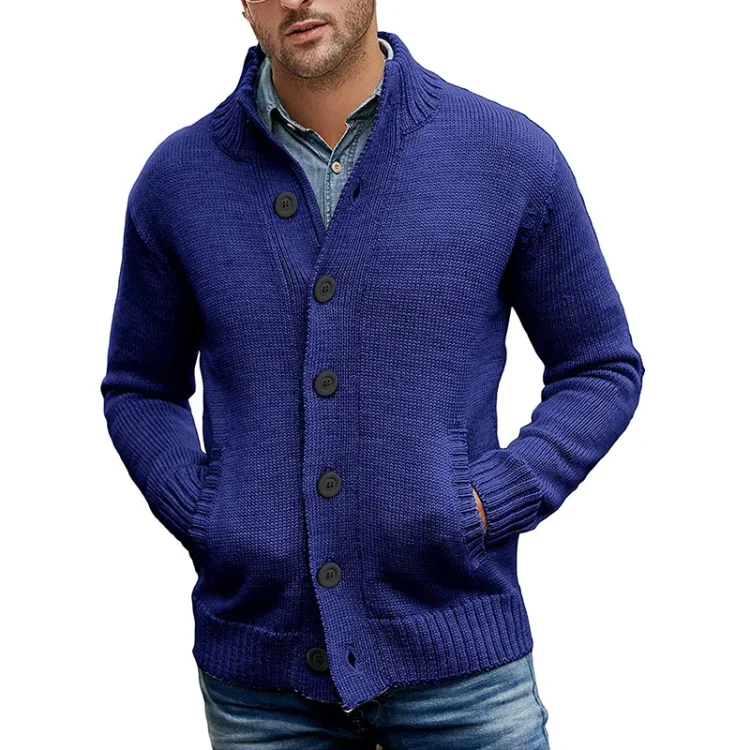 Herren-Pullover, Strickjacke, reine Farbe, einreihiger Strick-Herbst- und Winterjackenmantel
