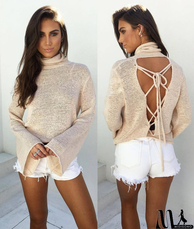 MidiSono - Long Sleeve Bat Winter Knit Tops