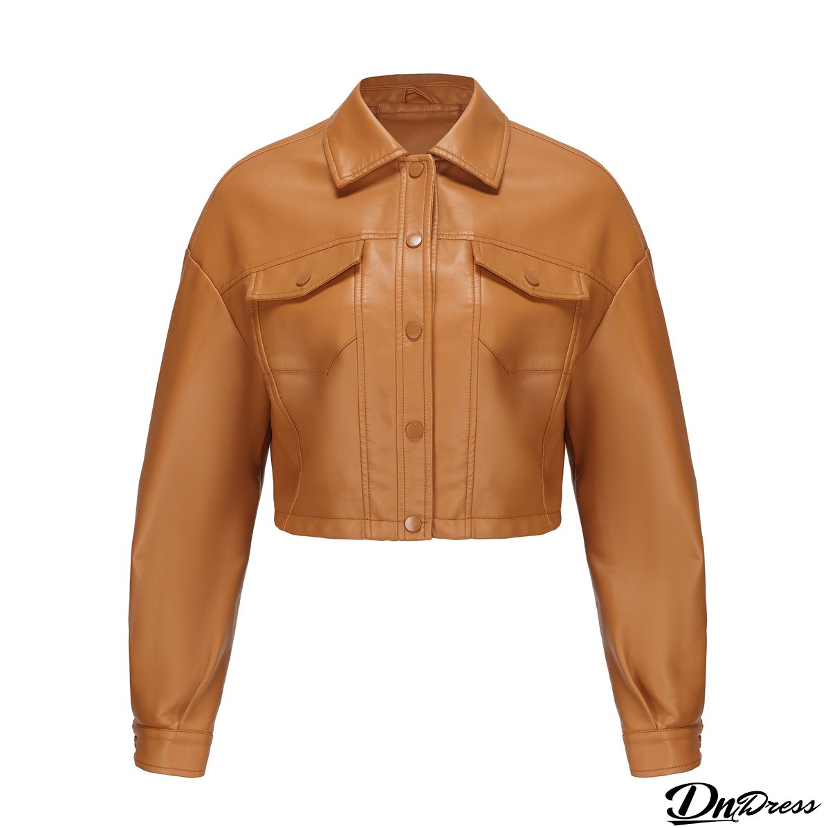 Women Loose Casual Long-sleeved Single-breasted Turndown Collar Crop Jacket