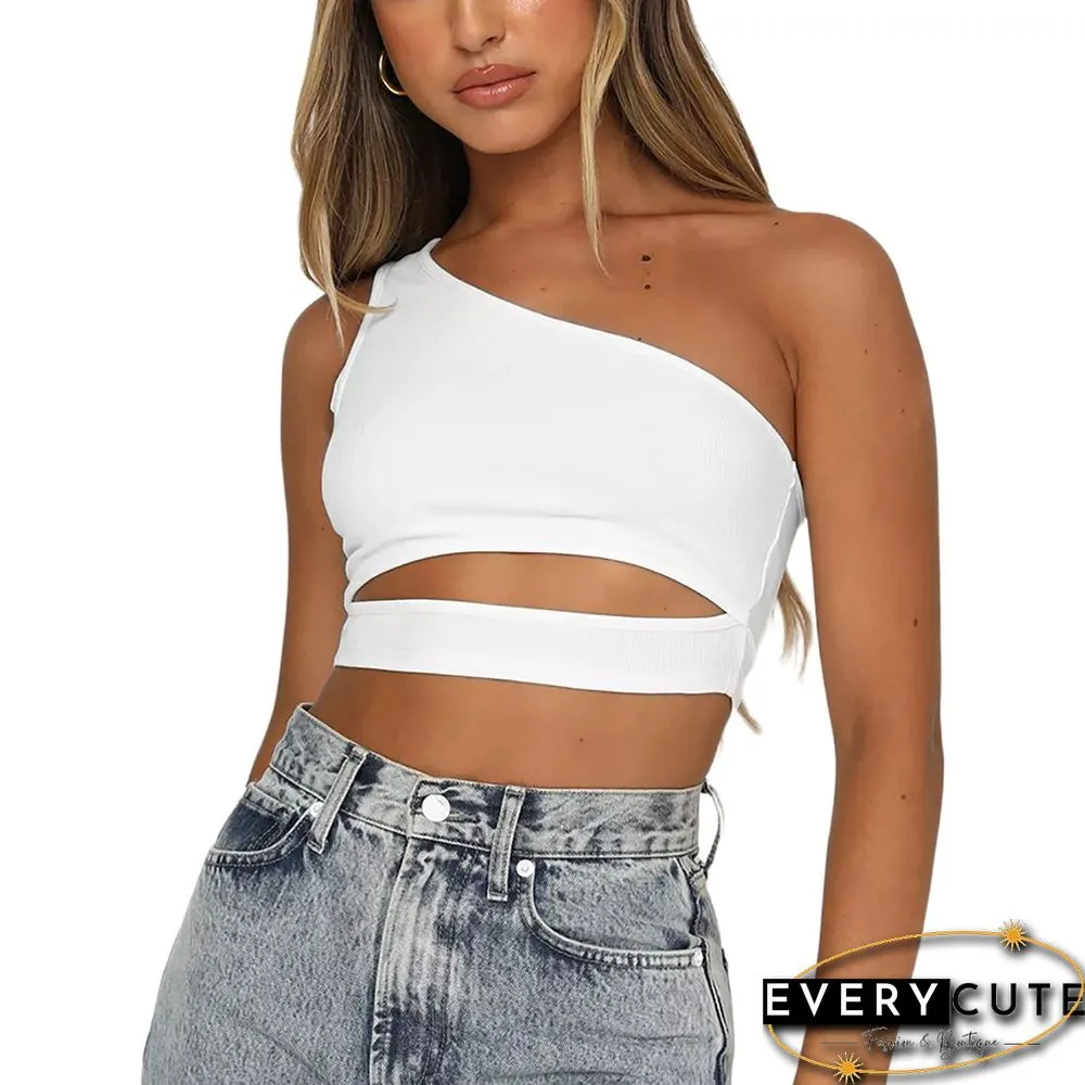 White Rib One Shoulder Crop Top