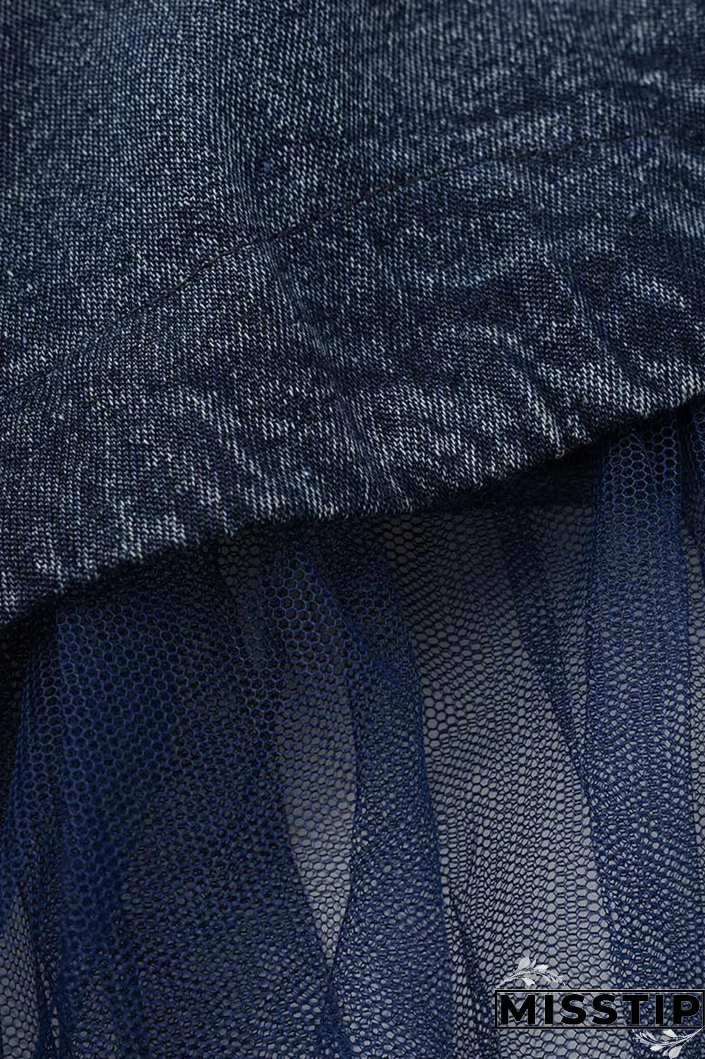 Deep Blue Fashion Casual Plus Size Patchwork Mesh Turndown Collar Short Sleeve Dress