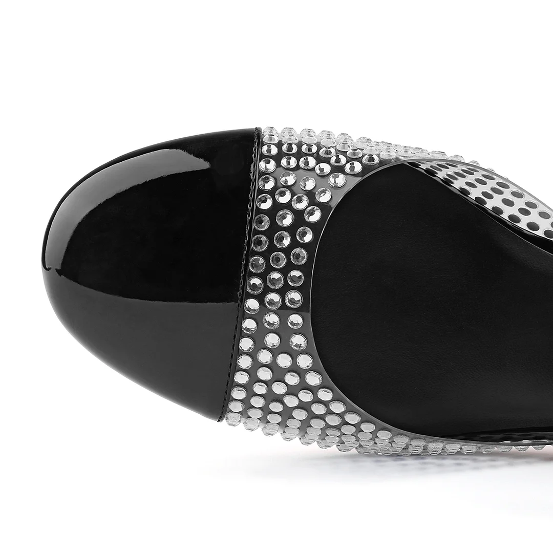 55mm Women's Round Toe Rhinestone Chunky High Heels Mary Jane Red Bottom Shoes-MERUMOTE