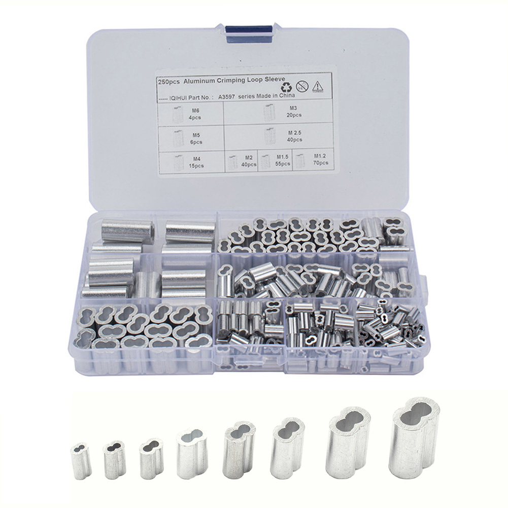 

250pcs Aluminum Crimping Loop Sleeve Assortment 8 Sizes for Cable Wire Rope, 501 Original
