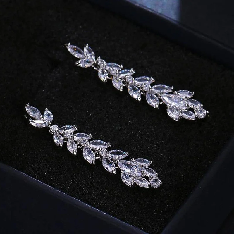 Huitan Crystal Cubic Zirconia Hanging Earrings Silver Color Earrings for Women Engagement Wedding Ear Accessories Trendy Jewelry