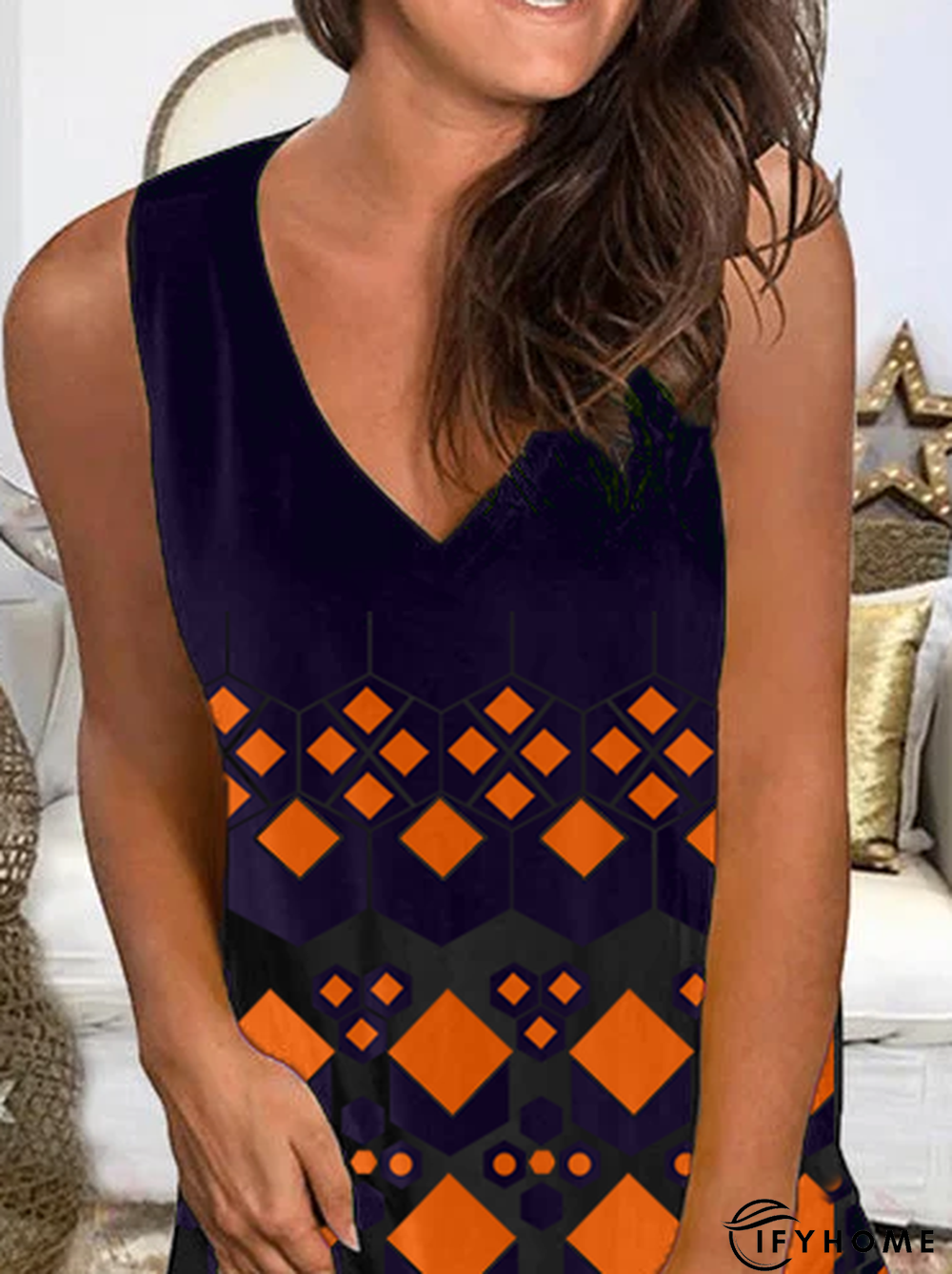 A-Line V Neck Geometric Holiday Shirts & Tops | IFYHOME