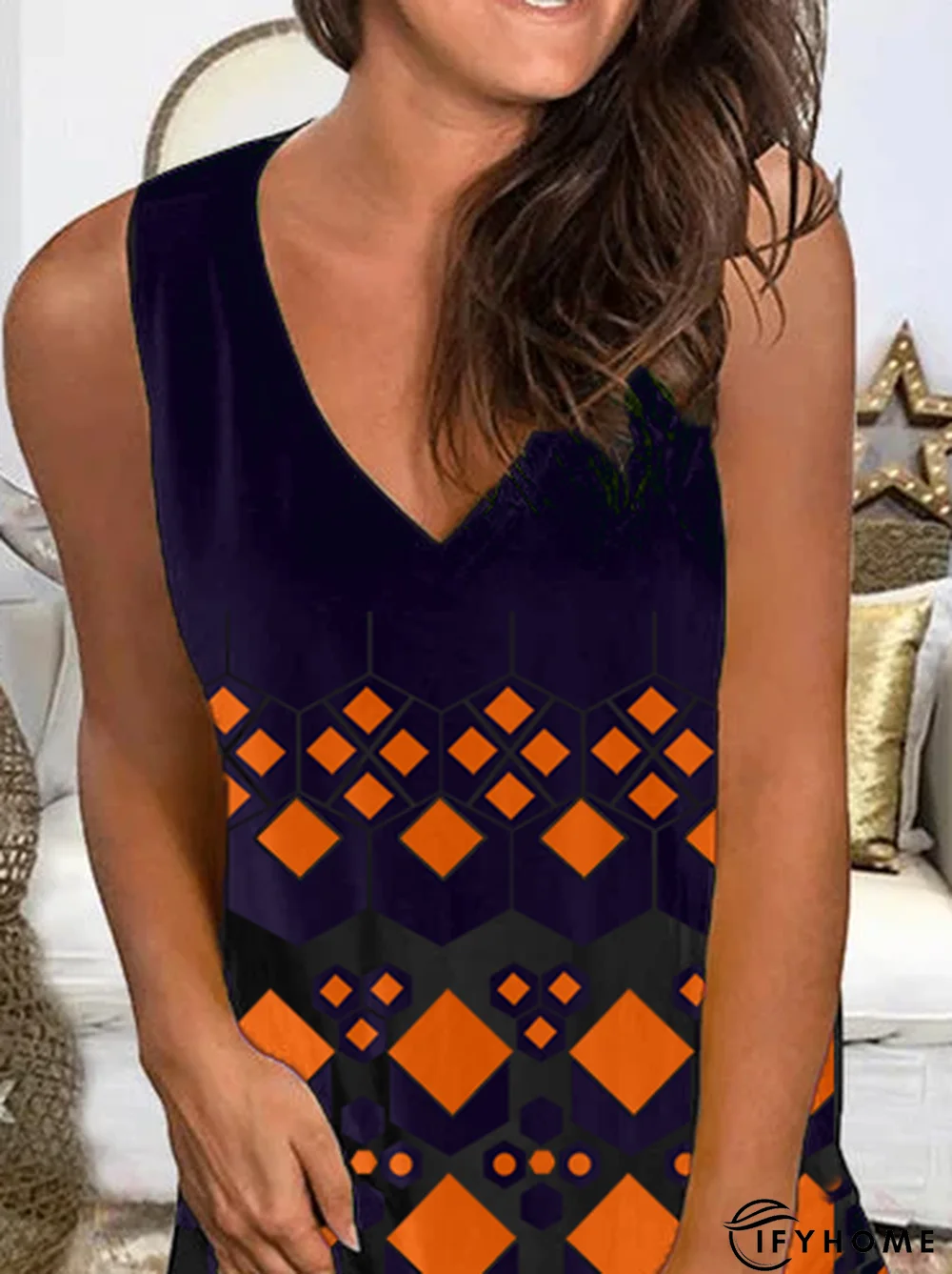 A-Line V Neck Geometric Holiday Shirts & Tops | IFYHOME