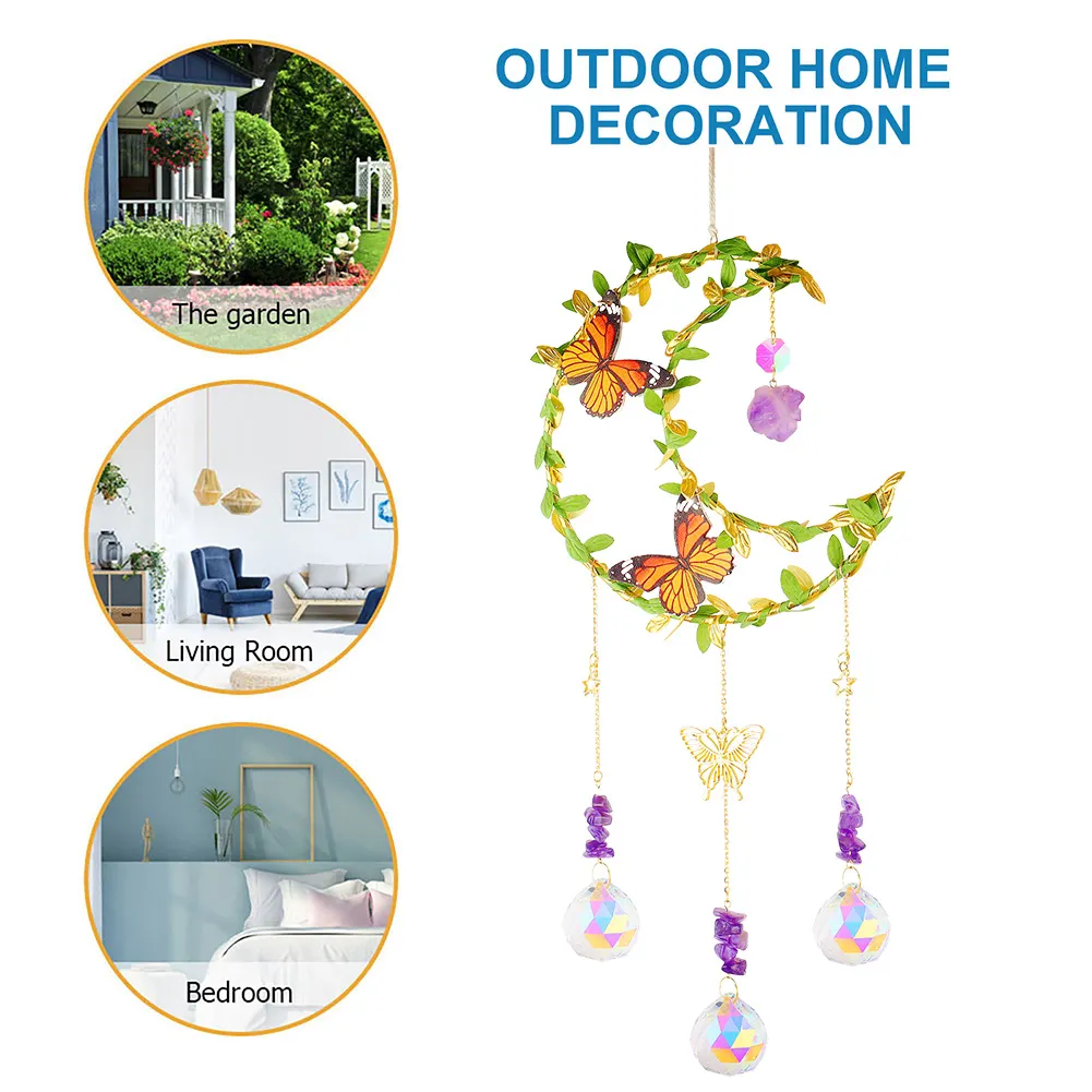 Crystal Wind Chime Prism Catchers Ornament Home Room Garden Decor (Moon 1)