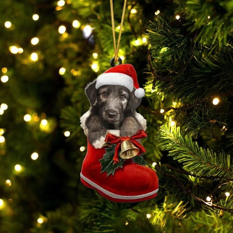 VigorDaily Irish Wolfhound In Santa Boot Christmas Hanging Ornament SB168