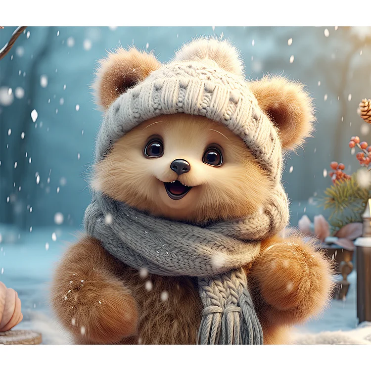 Winter Bear 35*30CM (Canvas) Full Round Drill Diamond Painting gbfke