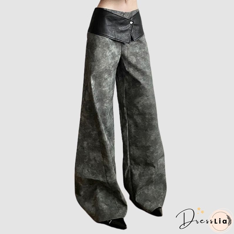 Sfumato Pattern Design Suede Wide Leg Pants