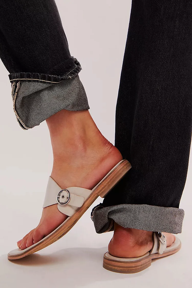 Solid Color Buckle Toe Ring Casual Beige Slippers [Pre Order]