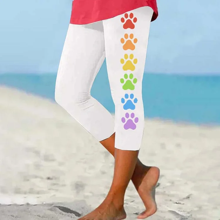 Colorful Dog Paw Print Casual Leggings