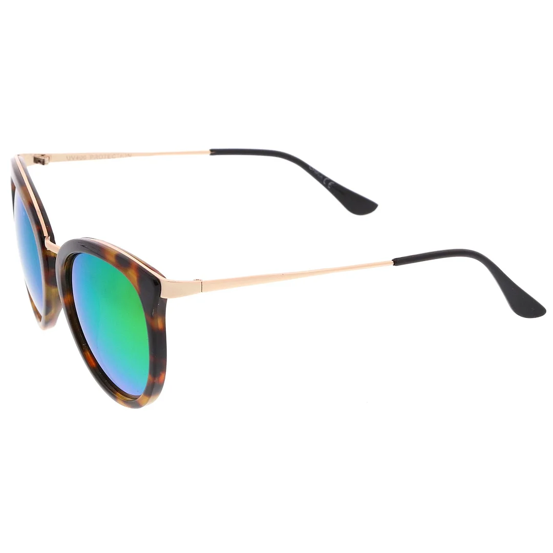 Modern Slim Metal Temple Colored Mirror Lens Cat Eye glasses 54mm