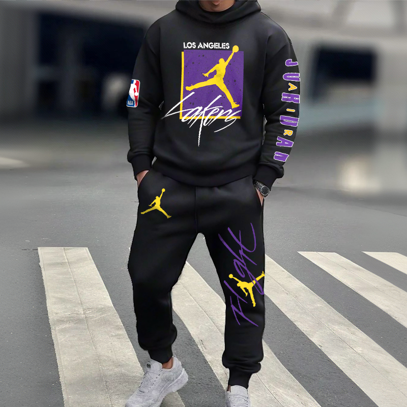 Unisex Jumper Basketball Los Angeles Print Casual Hoodies And Sweatpants Set