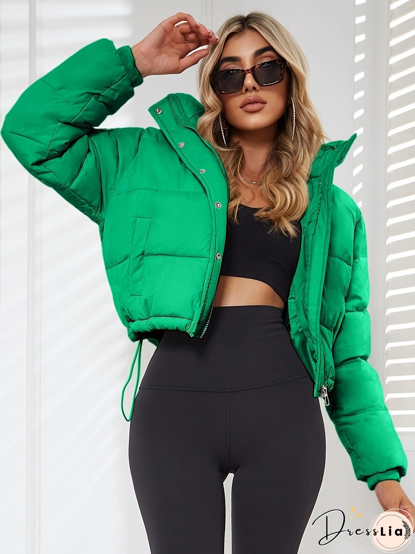 Solid Drawstring Pleated Slim Coat-Long Sleeve-Womens Clothing