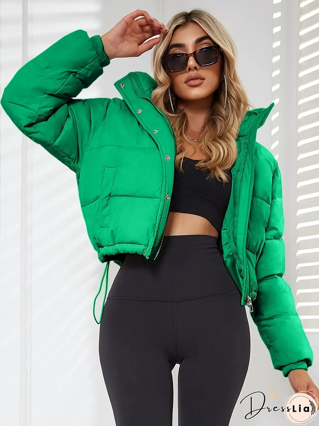 Solid Drawstring Pleated Slim Coat-Long Sleeve-Womens Clothing