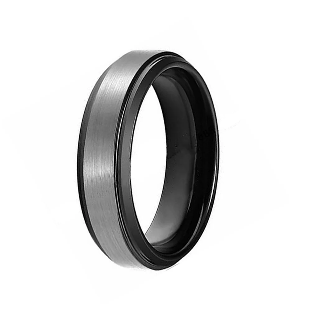 6mm 8MM Unisex Tungsten Carbide Rings Gray Brushed Black Interior with Step Edge