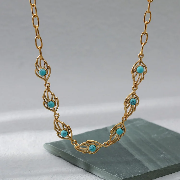 Olivenorma Turquoise Leaf Shape Stainless Steel 18K Necklace