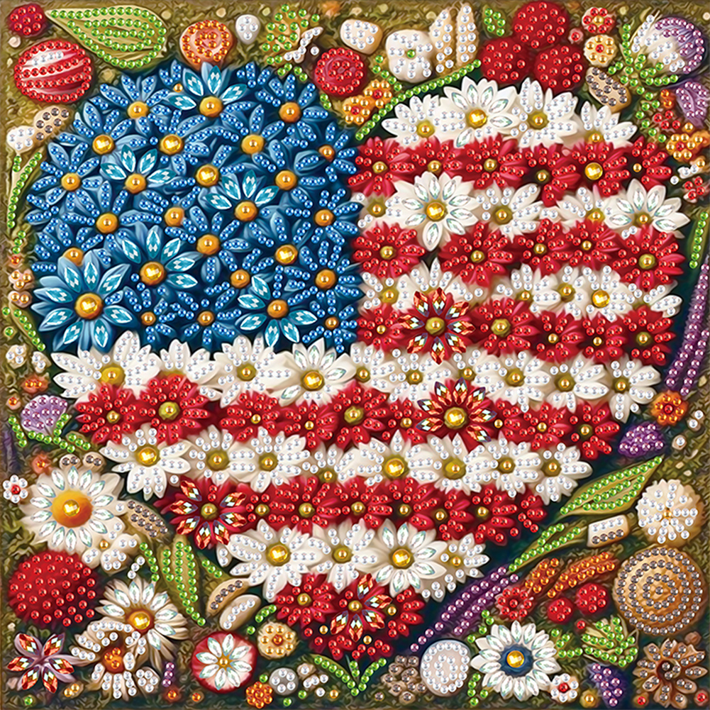 Independence Day With American Flag 30*30cm(canvas) special shaped drill diamond painting