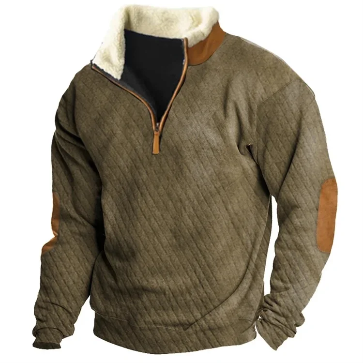 Men's V-neck Waffle casual western style long sleeve top