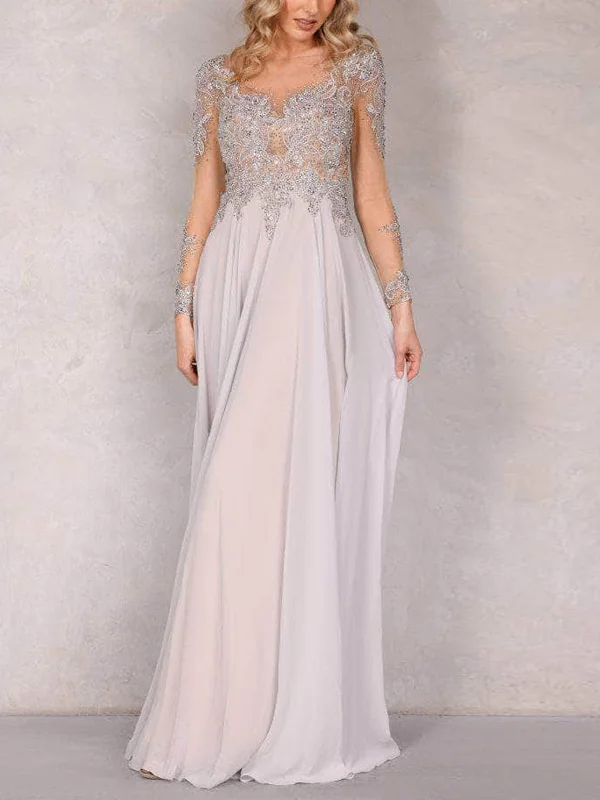 Round Neck Lace And Mesh Solid Color Maxi Dress