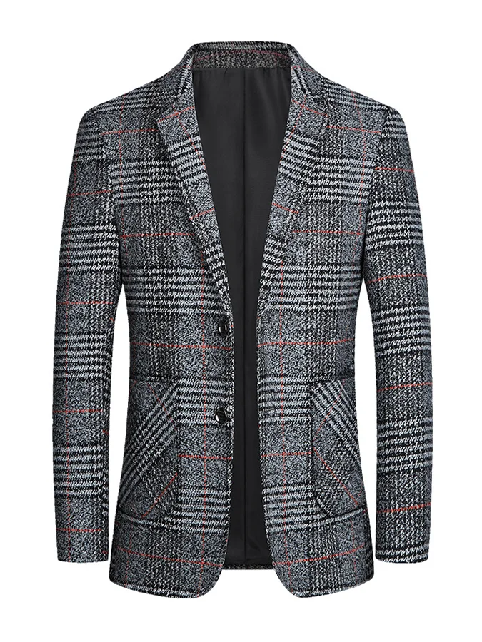 Men's Spring and Autumn Slim Suit Short Plaid Coat