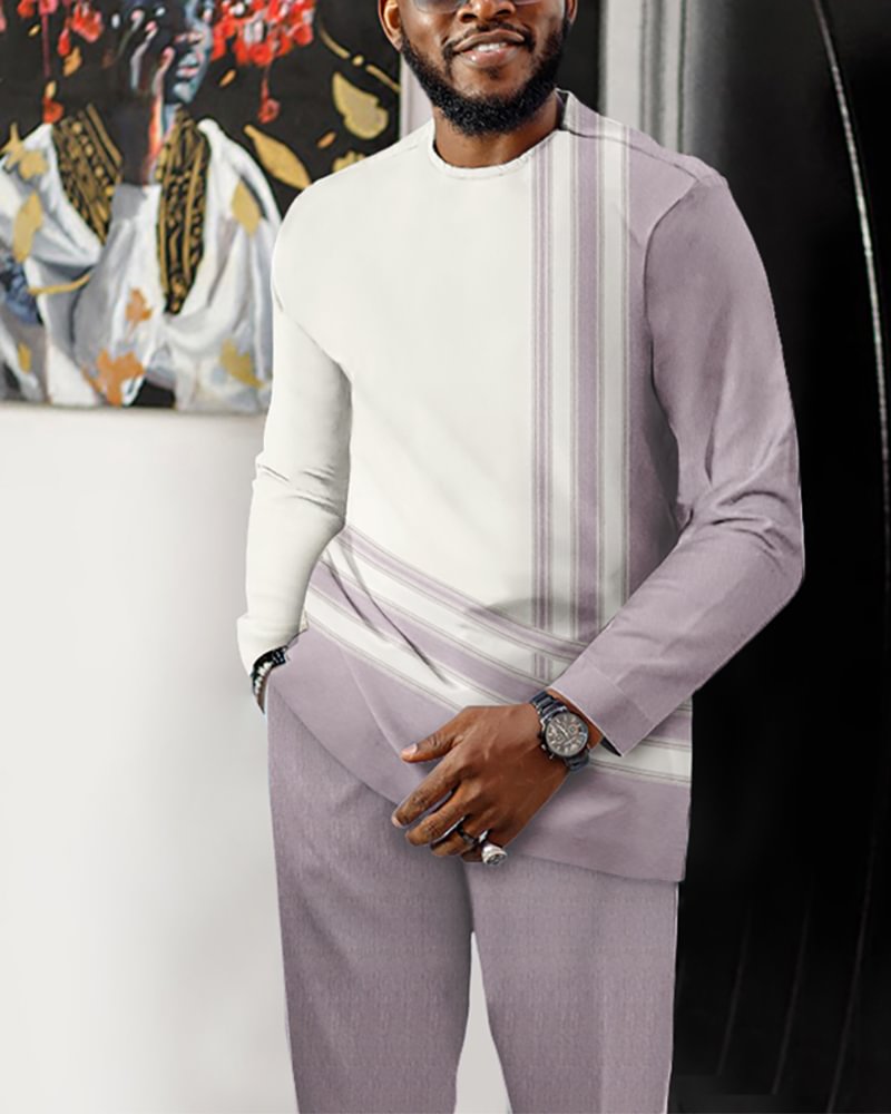 Men's Casual Color Blocking Long Sleeve Walking Suit-174
